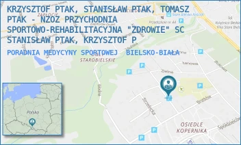 PORADNIA MEDYCYNY SPORTOWEJ - KRZYSZTOF PTAK, STANISŁAW PTAK, TOMASZ PTAK - NZOZ PRZYCHODNIA SPORTOWO-REHABILITACYJNA "ZDROWIE" SC STANISŁAW PTAK, KRZYSZTOF P - UL. BRATKÓW 16, BIELSKO-BIAŁA
